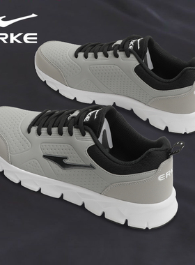 鸿星尔克防水灰色男鞋2025冬季新款软底防滑男士皮面减震跑步鞋子