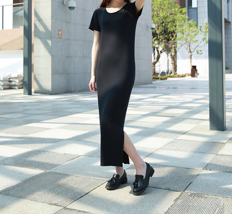 小海家歐美范長裙莫代爾連衣裙下擺開叉設計超長拖地裙高品質長裙