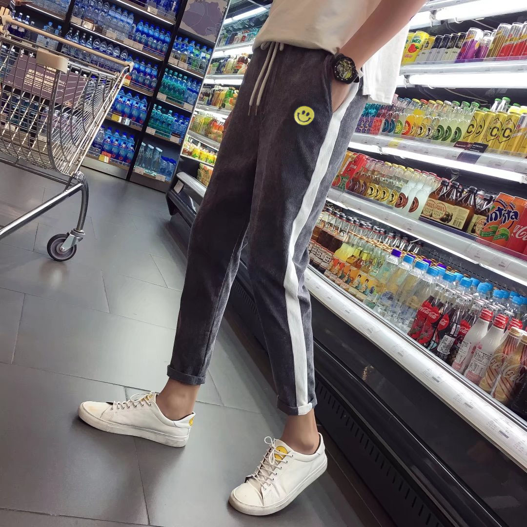 网红bf风裤子男秋季韩版潮流修身