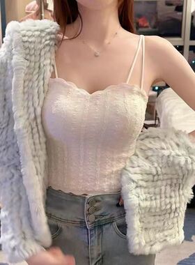 大码背心吊带带胸垫一体式裹胸美背内衣内搭打底修身白色无痕蕾丝