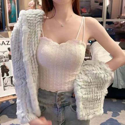 大码背心吊带带胸垫一体式裹胸美背内衣内搭打底修身白色无痕蕾丝