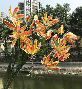 假花火焰百合仿真花束客厅塑料婚庆花装饰摆设花艺摆件花瓶插花