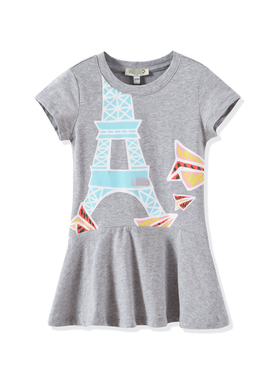 关店清仓38折 K纯原夏新款针织中大童短袖连衣裙灰色2到16岁