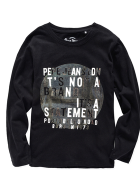 关店清仓38折 外原女童春秋全棉中大童长袖T恤黑色烫金字母