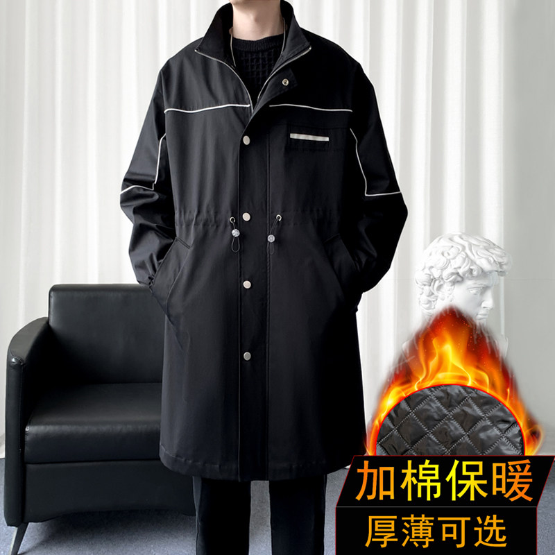 加棉大衣立领中长款风衣男秋季薄款外套冬款棉衣男式棉服潮牌披风