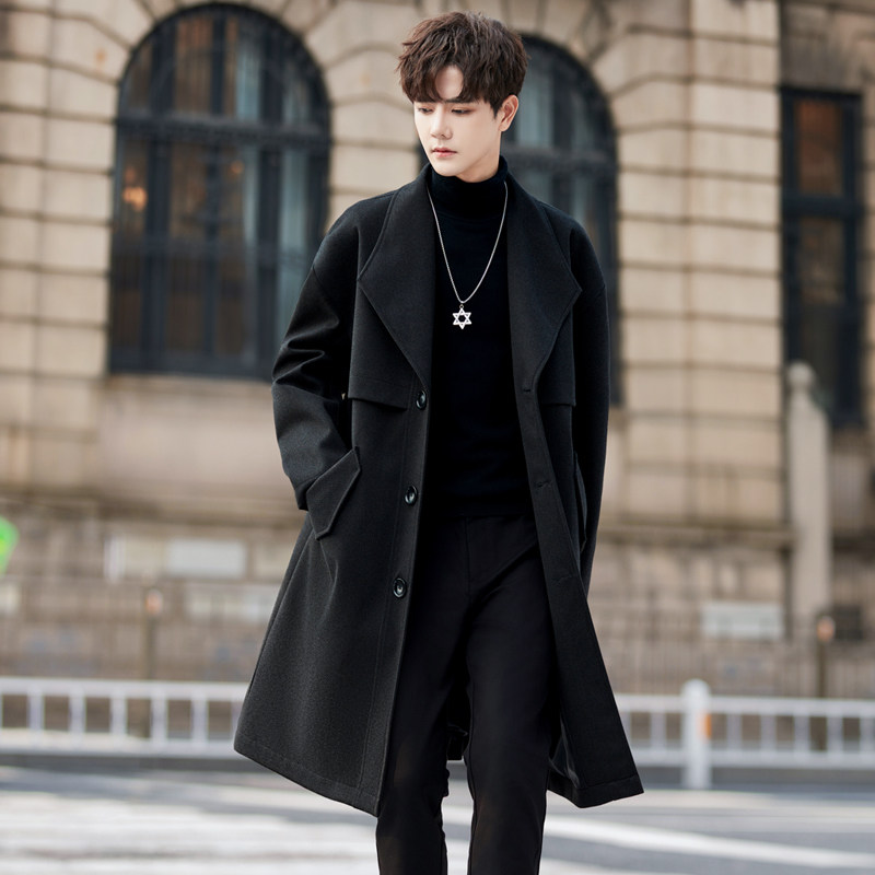 风衣男中长款斜纹毛呢大衣男秋冬季外套披风纯色高档披风青年男,男装,风衣,淘宝优惠券,粉丝福利购,淘宝优惠卷