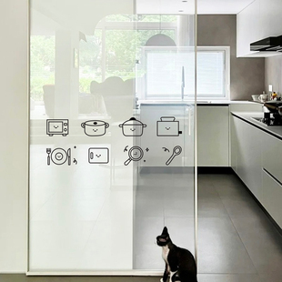 厨房创意简笔画贴纸 客厅移门冰箱玻璃推拉门装饰防撞贴 防水贴纸