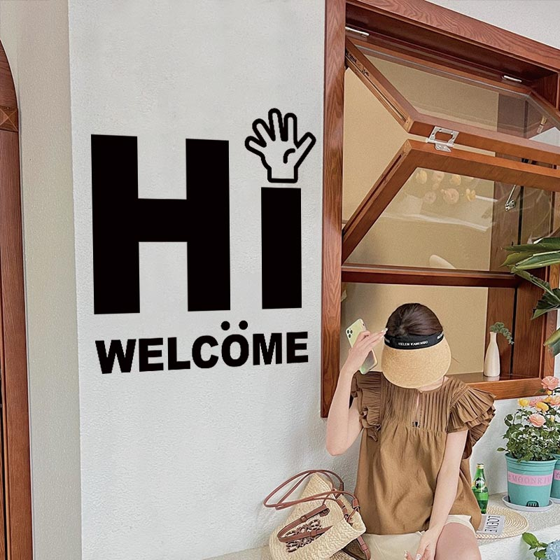 hi英文咖啡店铺ins网红打卡拍照布置贴奶茶店墙壁装饰背景墙贴纸