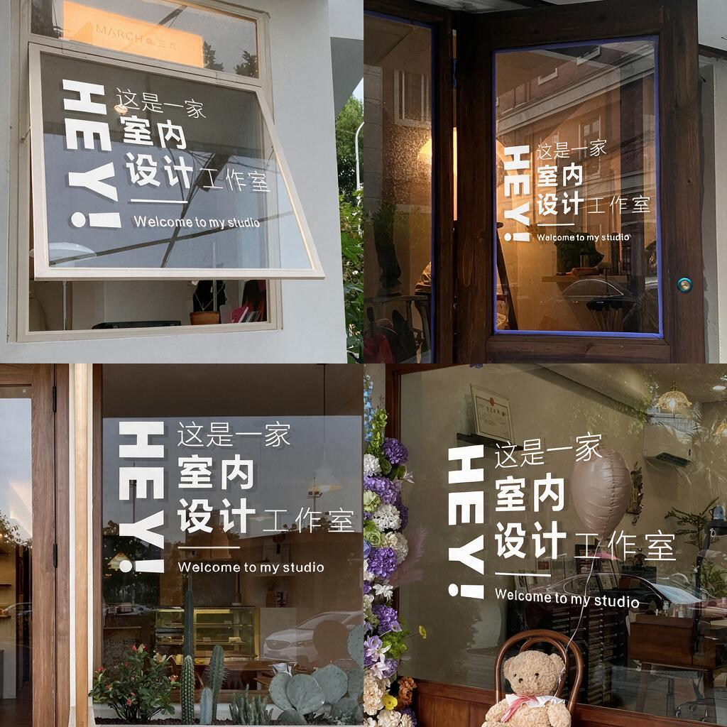 简约文字室内设计装修工作室店铺玻璃橱窗门防撞美化装饰墙贴纸