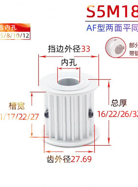 S5M18齿两面平无台18S5M同步轮槽宽11/17/22/27皮带轮齿外径27.69