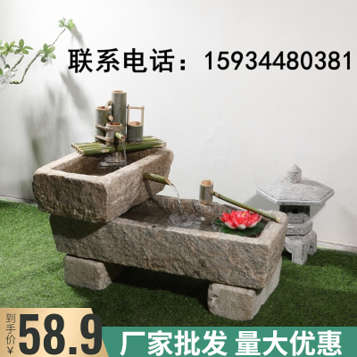 石槽鱼缸流水水槽石头花盆老牛槽磨盘旧石器组合水景室内庭院摆件