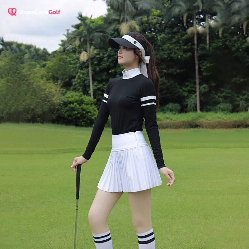 高尔夫服装女秋冬长袖t恤短裙子