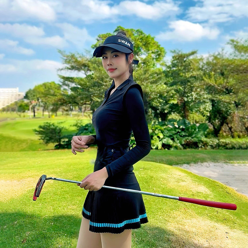 高尔夫服装女夏长袖t恤短裙套装