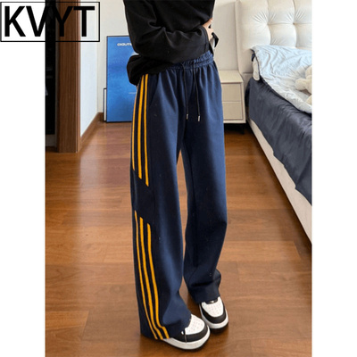 潮牌美式三条杠裤子男士秋季卫裤2025新款重磅条纹运动裤男直筒裤