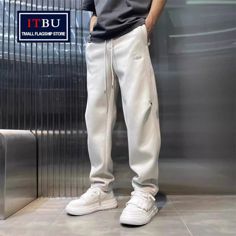 高端弯刀卫裤男士2025新款春秋冬季加绒男裤宽松休闲直筒裤子男款