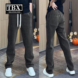 高端条绒运动卫裤男士2025新款春秋冬季加绒男裤直筒休闲裤子男款