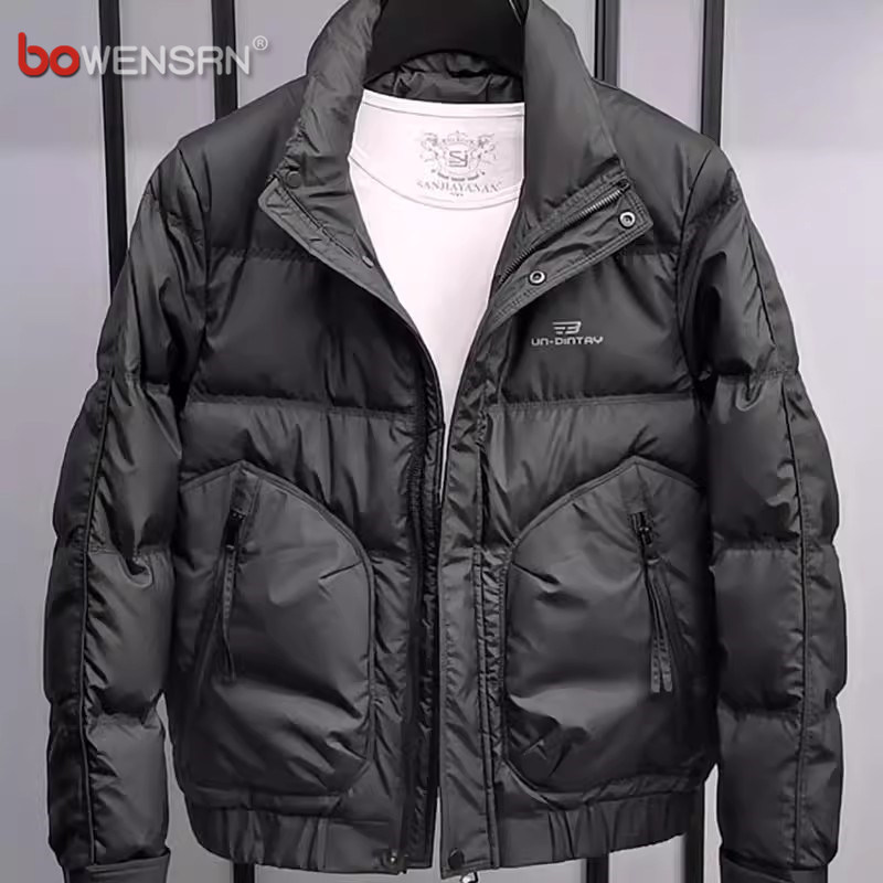 高级感轻薄短款羽绒服男士2025新款冬季痞帅白鸭绒立领外套男款潮