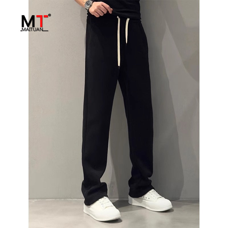高端直筒休闲卫裤男士2025新款春秋冬季弯刀男裤宽松运动裤子男款
