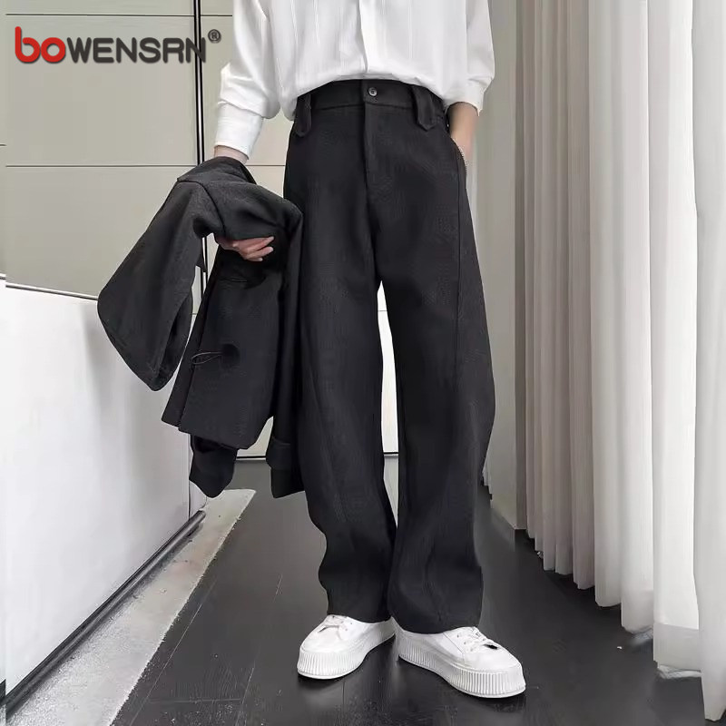 高端毛呢休闲裤子男士2025新款秋冬季加厚男裤轻熟风弯刀西裤男款