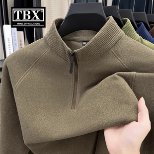 双面磨毛德绒卫衣男士2025新款春秋冬季拉链半高领内搭打底衫男款