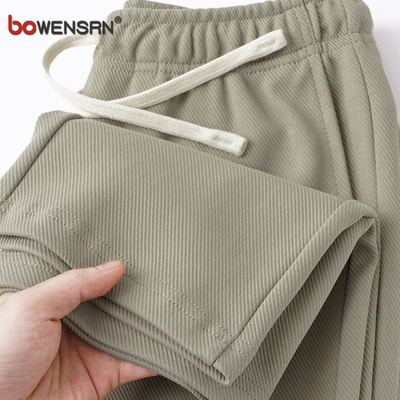 潮牌斜纹休闲裤男士2025新款春秋冬季加绒宽松直筒垂感男裤子男款