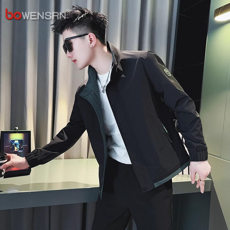 高级感撞色外套男士2025新款春秋季潮流痞帅短款工装夹克男款冬装