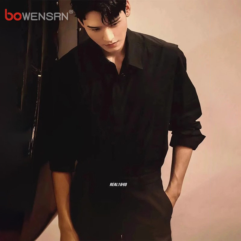 那不勒斯黑色衬衫男士长袖2025新款春秋冬季加绒痞帅西装衬衣男款