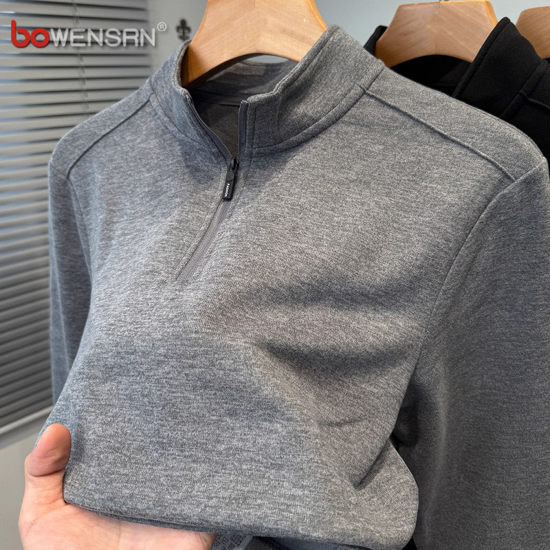 半拉链德绒磨毛卫衣男士2025新款秋冬季加厚高级感立领打底衫男款