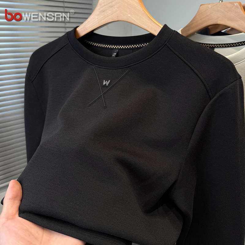 潮牌纯色圆领卫衣男士长袖t恤2025年新款春秋冬季内搭打底衫男款