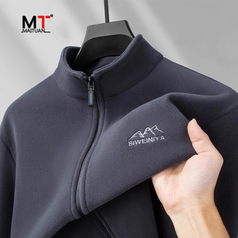 高端摇粒绒外套男士2025新款秋冬季加绒加厚保暖立领抓绒夹克男款