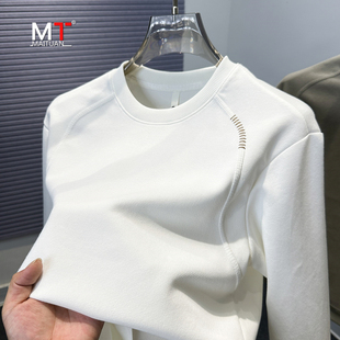 高端卫衣男士2025新款秋冬季加厚保暖内搭拼接圆领宽松打底衫男款