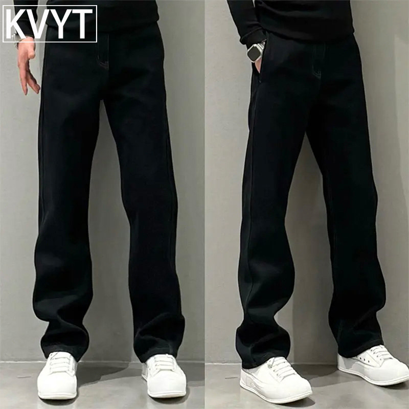 高端欧货男士黑色牛仔裤2025年秋冬季新款轻奢高级感直筒休闲男裤