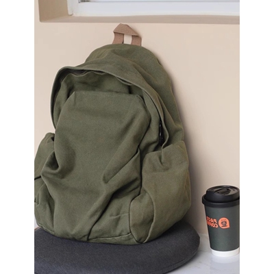 法国MKPREF水洗帆布双肩包女简约百搭高中大学生书包女大容量背包