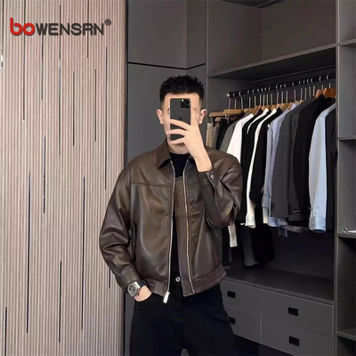 真皮感皮衣外套男士春秋季2025新款轻熟风机车皮夹克男款秋冬加绒