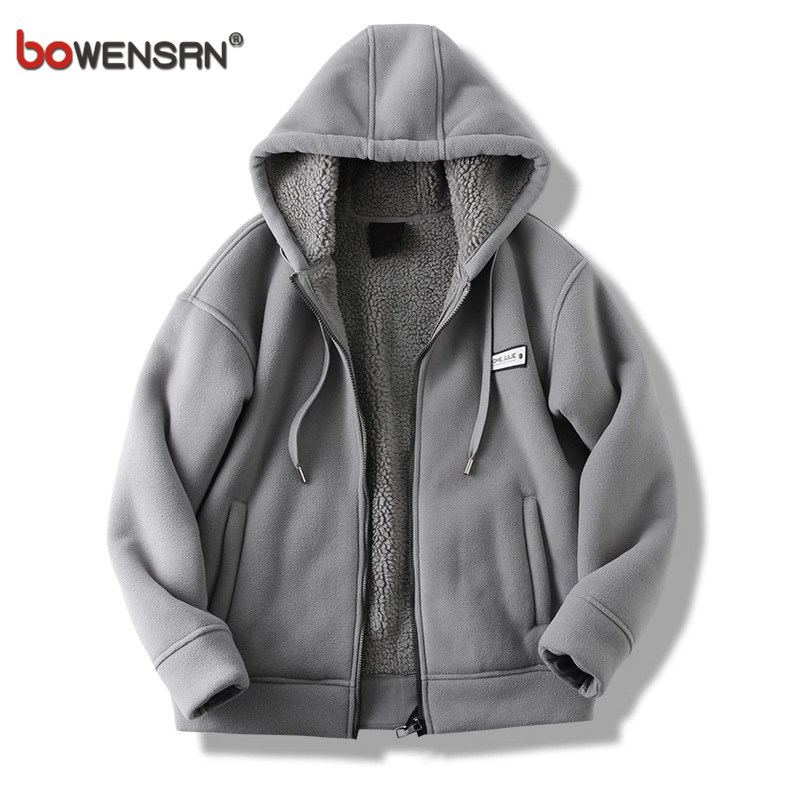 潮牌重磅双面绒棉服外套男士冬季2025新款加绒加厚摇粒绒夹克男款