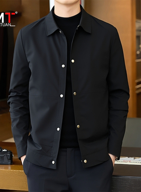 高端休闲夹克男士冬装2025新款黑色翻领行政上衣服男款棉服春秋季