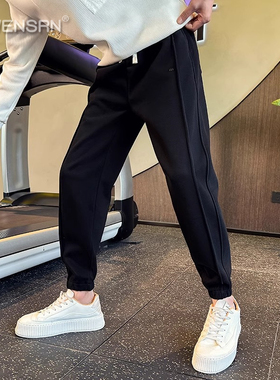 高端黑色卫裤男士2025新款春秋冬季加绒男裤束脚运动休闲裤子男款