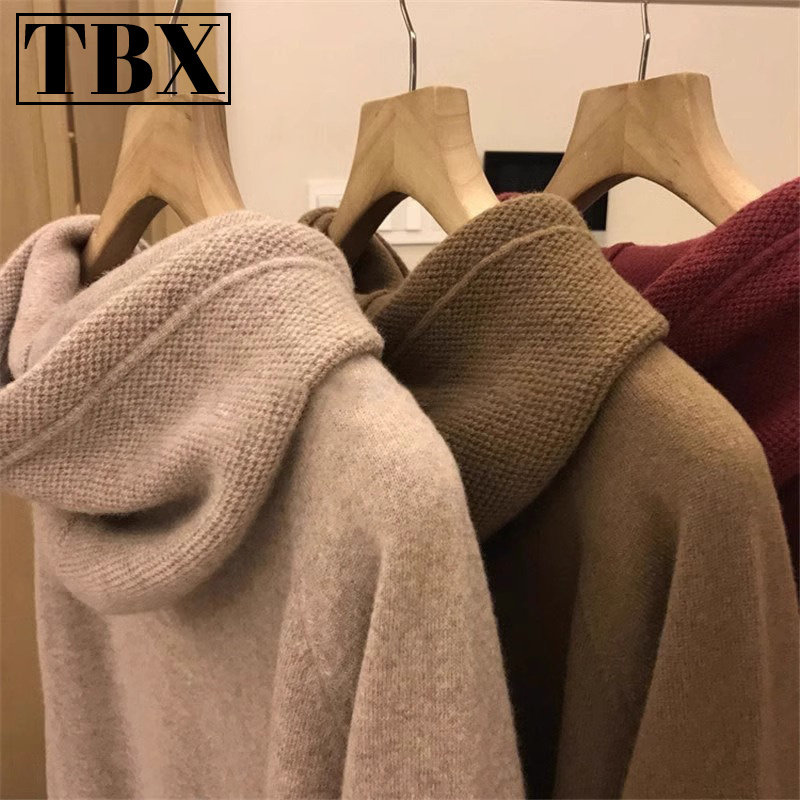 高级感仿羊绒卫衣男士春秋冬季2025新款慵懒风连帽针织衫毛衣男款