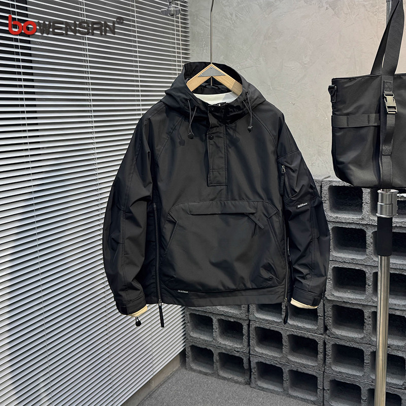 高端套头冲锋衣男士2025新款春秋高级感痞帅夹克外套男款冬季夹棉