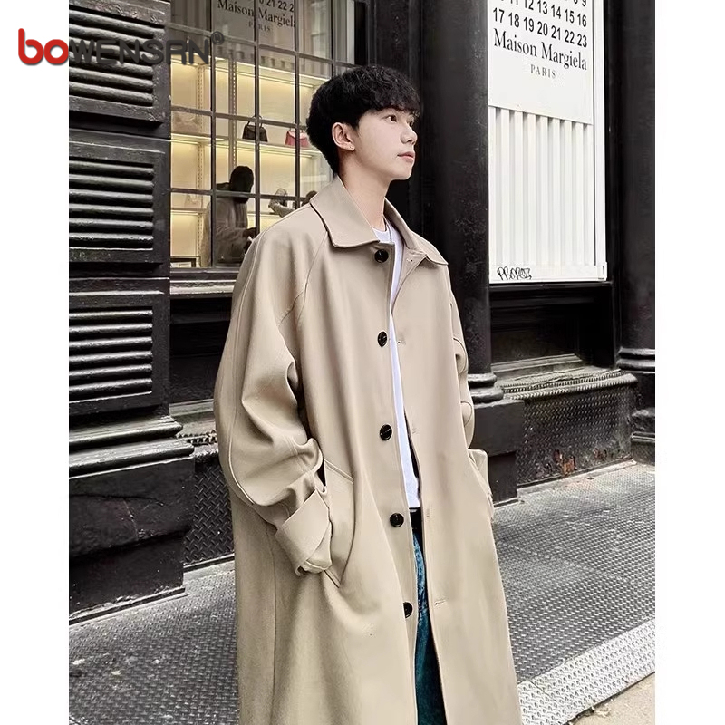 高端中长款风衣外套男士2025新款秋冬季潮流痞帅过膝垫肩大衣男款