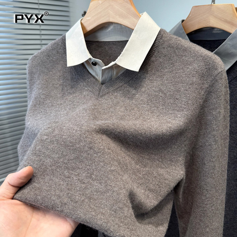 高端假两件针织衫男士2025新款秋冬季加厚保暖商务羊毛衫男款毛衣