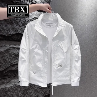 高端夹克男士白色外套2025新款爆款春秋季休闲修身立领冲锋衣男款