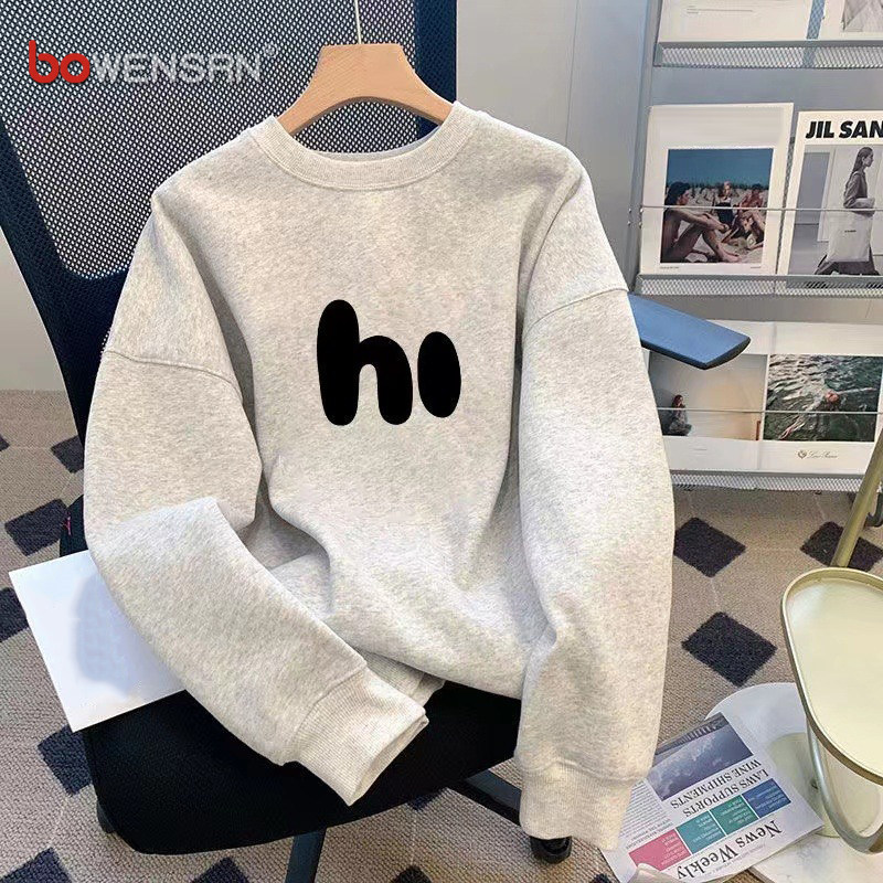 潮牌美式卫衣男士2025新款春秋款高级感圆领长袖t恤男款冬季加绒