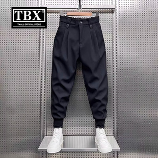 黑色束脚西装裤子男士2025新款春秋冬季加绒男裤痞帅哈伦西裤男款