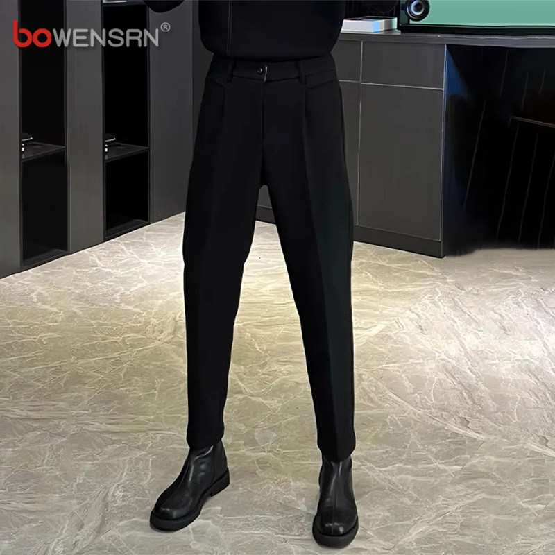 欧货商务西裤男士2025新款春秋冬季加绒痞帅小直筒休闲男裤子男款