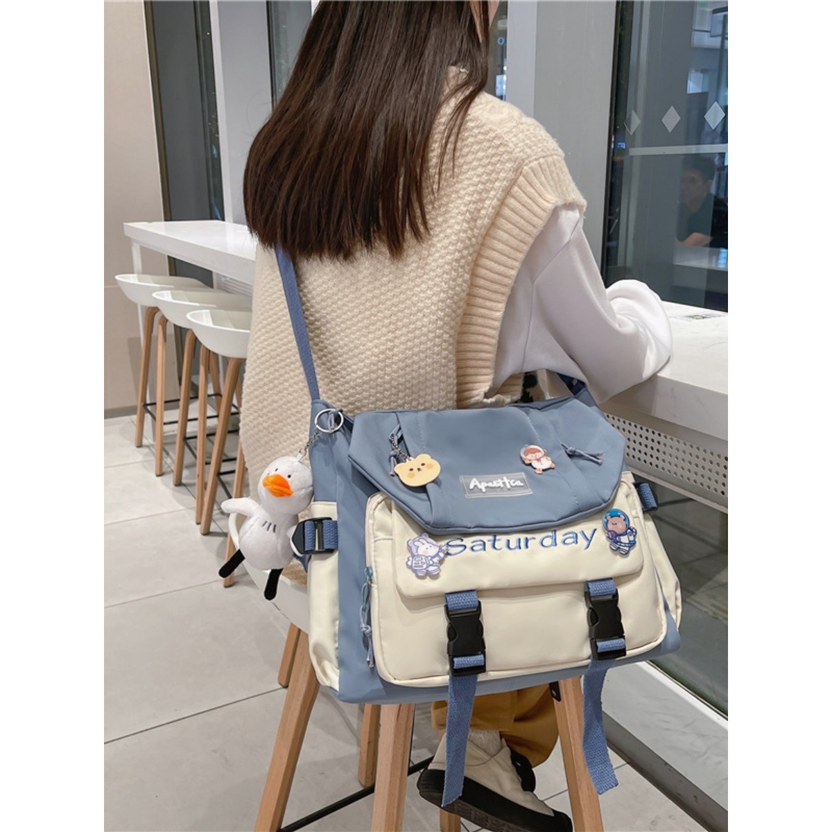 日系大容量帆布包包女2025新款书包单肩包学生上课斜挎包休闲布包