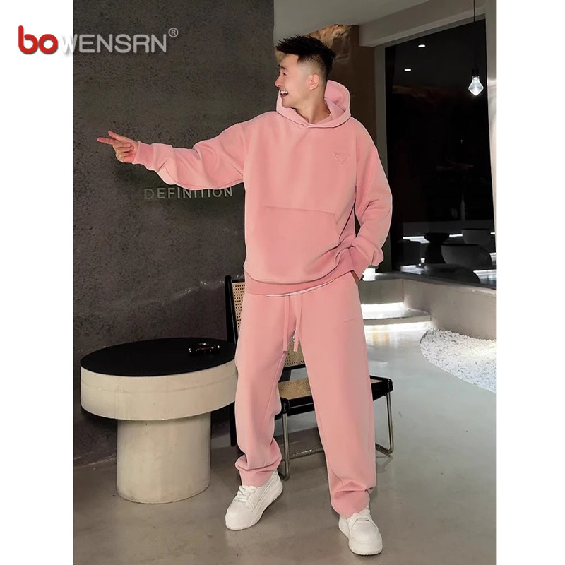 高端运动休闲套装男士2025新款春秋冬季弯刀直筒卫裤卫衣两件男款