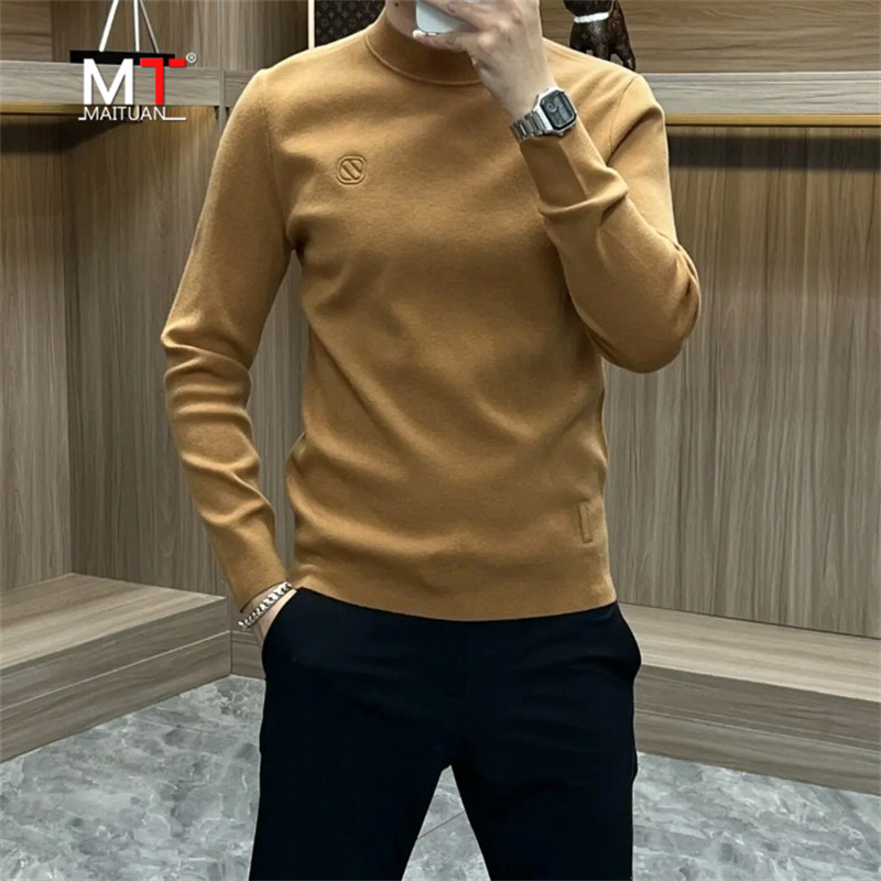 高端德绒半高领打底衫男士2025新款春秋冬季长袖T恤修身卫衣男款