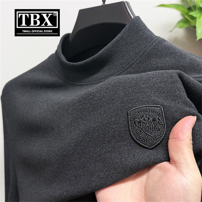 高端双面德绒打底衫男士长袖T恤2025新款春秋冬季半高领卫衣男款