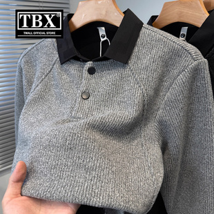 高端假两件衬衫领卫衣男士2025新款秋冬季加绒加厚针织衫毛衣男款